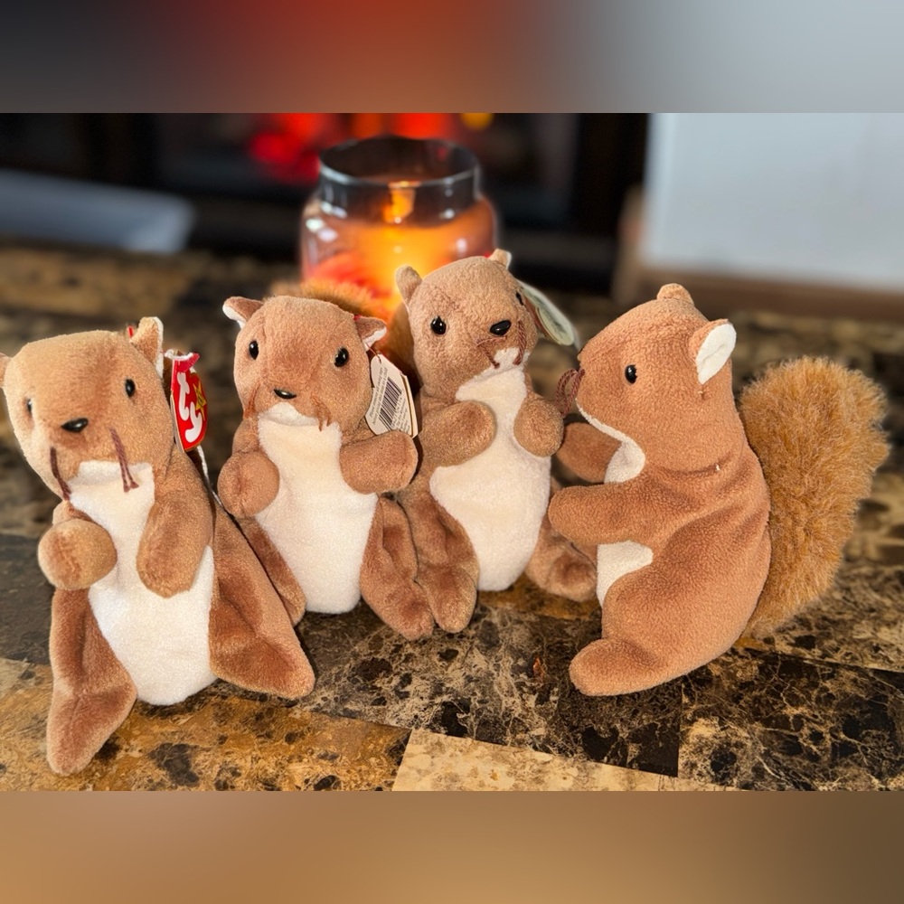 🐿️ Ty Beanie Baby “Nuts” Squirrel Lot — 4 Total